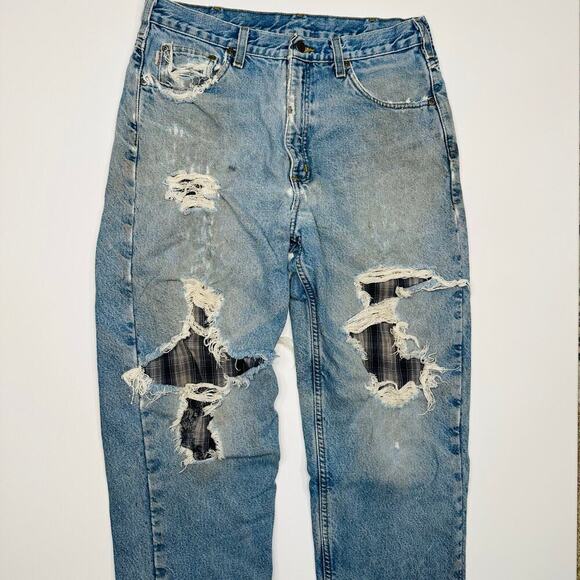 Carhartt Other - Vintage Carhartt Destroyed Distressed Flannel Lined Workwear Jeans 34 x 36